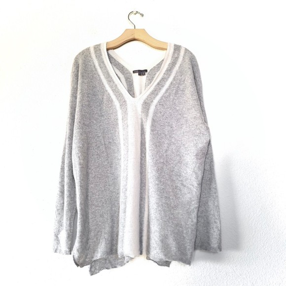 Vince Gray and Cream V-Neck Sweater - Picture 2 of 12